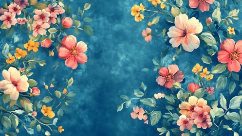 Floral Composition Against Deep Teal Background