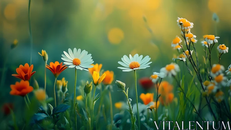 Vibrant Wildflower Meadow with White and Orange Blooms.