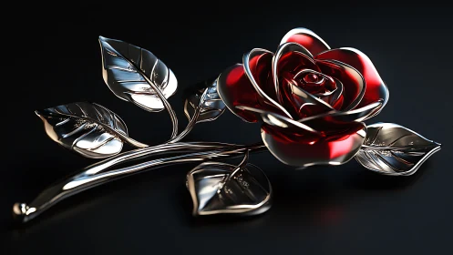 Crystalline Rose Sculpture. Glass Petals Glow Red.