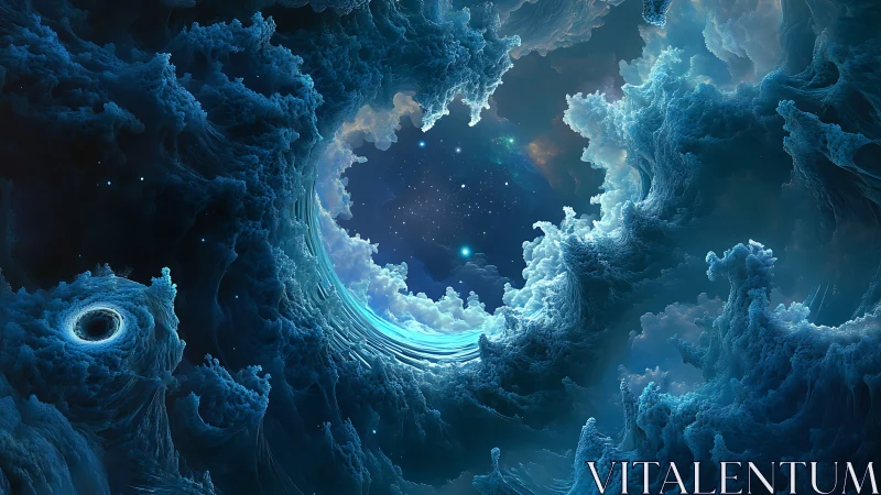 Fractal cloud vortex forms circular opening toward star field