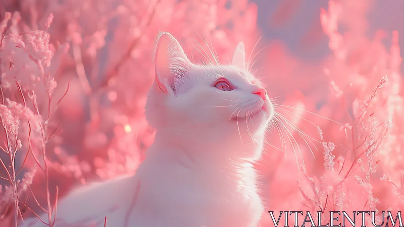 Luminescent Feline Subject in Saturated Monochromatic Pink Field.