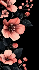 Coral Blossoms Dance: Luminous Florals Against Midnight Canvas