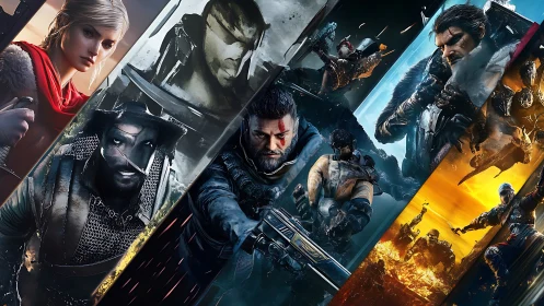 Dynamic montage of armored operatives in high-intensity combat