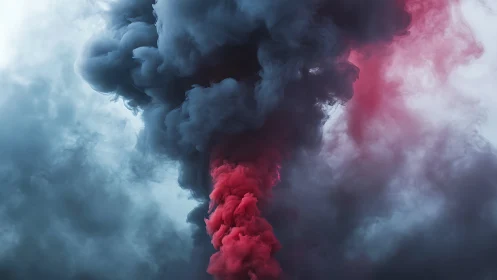 Volumetric red and blue smoke plumes form dense turbulent column