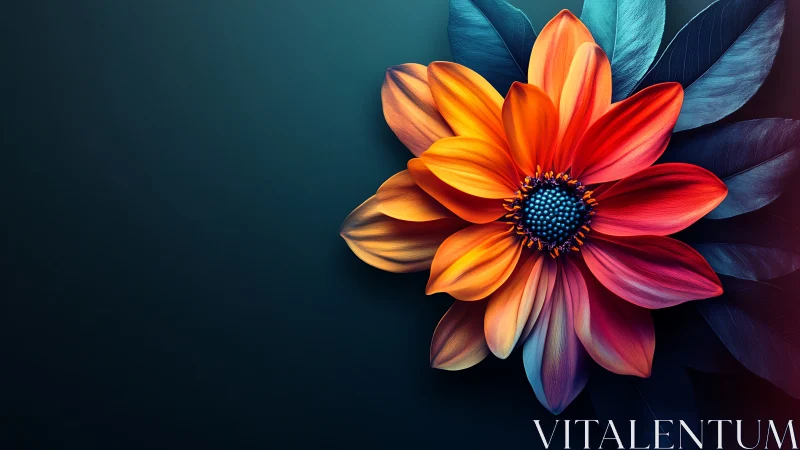 Composite Flower with Gradient Petals Against Teal Background.