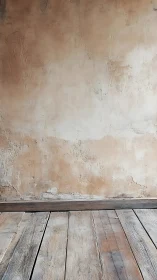 Aged plaster wall and distressed wooden floor in vertical frame