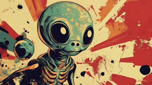 Stylized alien portrait renders graphic skeletal contours in neon