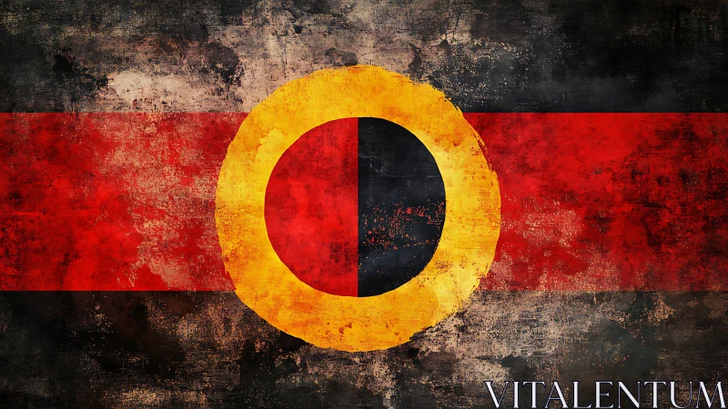 Grunge textured flag with central yellow and black emblem.