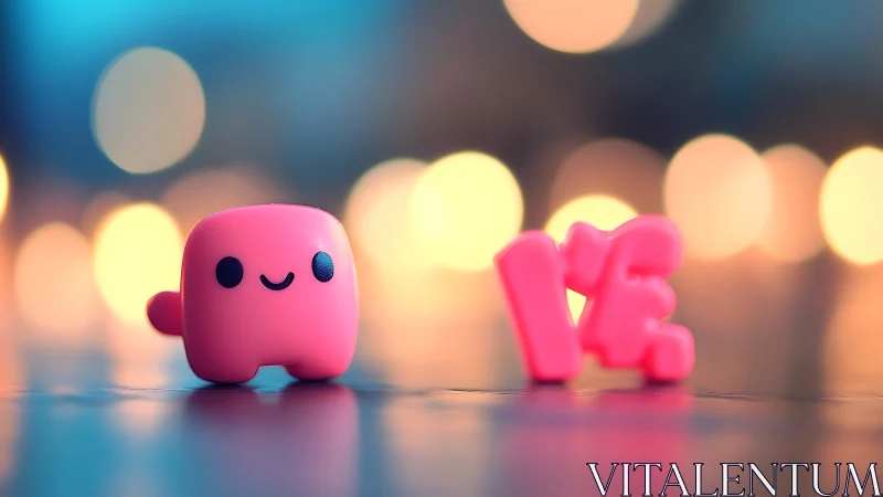 Pink 3D Characters With Bokeh Lights Background.
