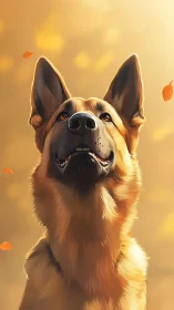 Warm sunlight falls softly on a hopeful German Shepherd