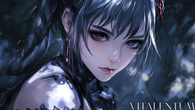 Nocturnal silver-haired heroine in moody anime portrait.