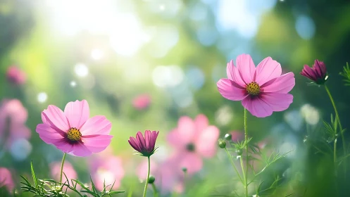 Cosmos Bipinnatus flowers with selective focus depth rendering