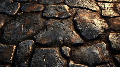 Textured cobblestone ground with warm directional lighting.