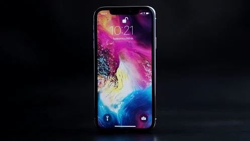 iPhone Notch Display with Vibrant Liquid Wallpaper and UI Elements.