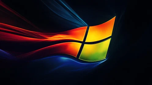 Windows-style quadrants intersect flowing light streak bands