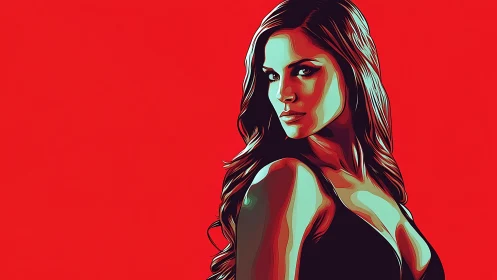 Vector noir portrait isolates female figure on red ground