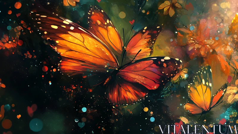 Aurora-winged butterflies dancing through ember-kissed dusk.