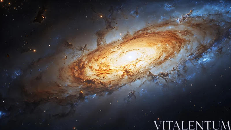 Luminous spiral galaxy core glows within dense star field