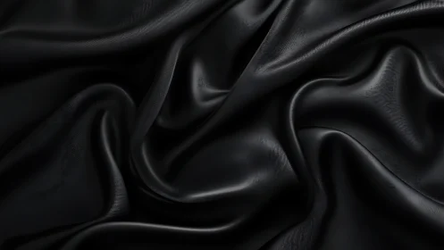 High-Resolution Silk Fabric Study: Lustrous Black Textile with Dynamic Dimensional Folds