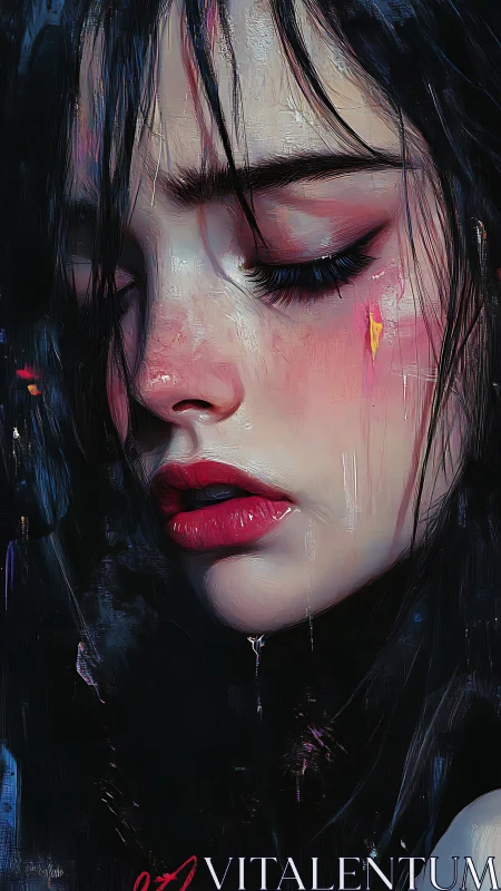 Close-up digital painting shows a young woman in profile