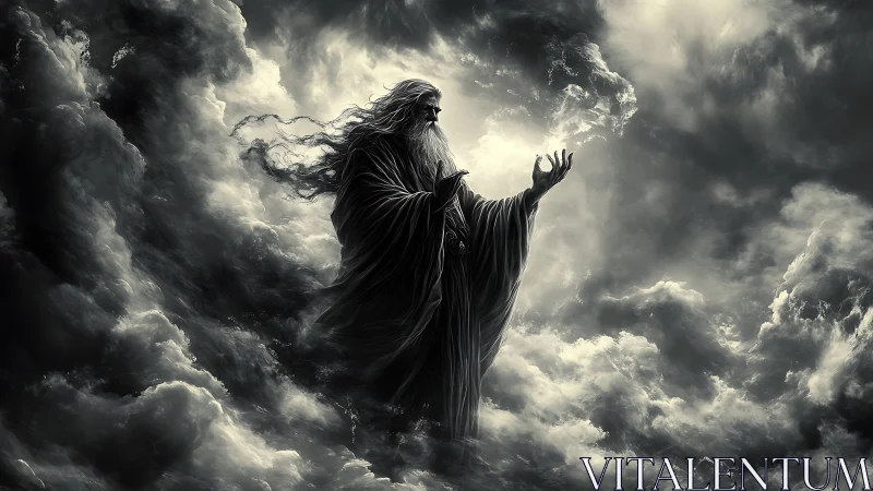 Storm-shaping elder conducts a monochrome celestial tempest