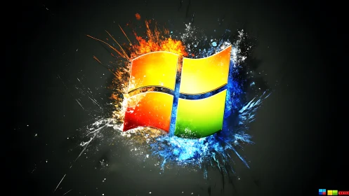 Windows style four-color logo with explosive paint splashes.