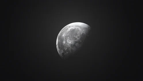 Photorealistic lunar crescent in high-contrast monochrome space study.