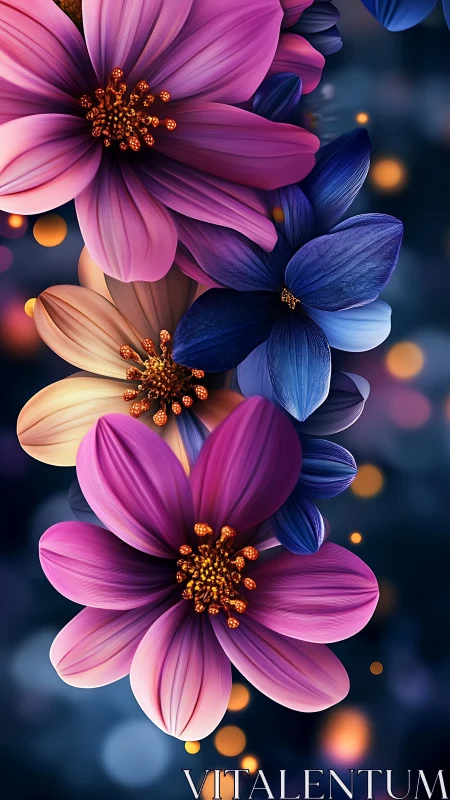 Vibrant Cosmos Blossoms with Golden Centers.