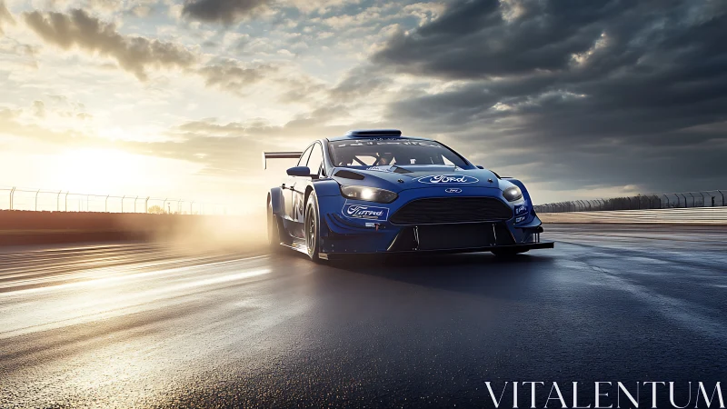 Photorealistic racing car study in dynamic low-angle motion lighting.