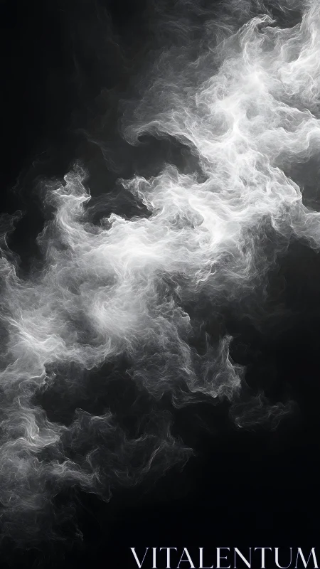 White turbulent smoke plume twists across dark background