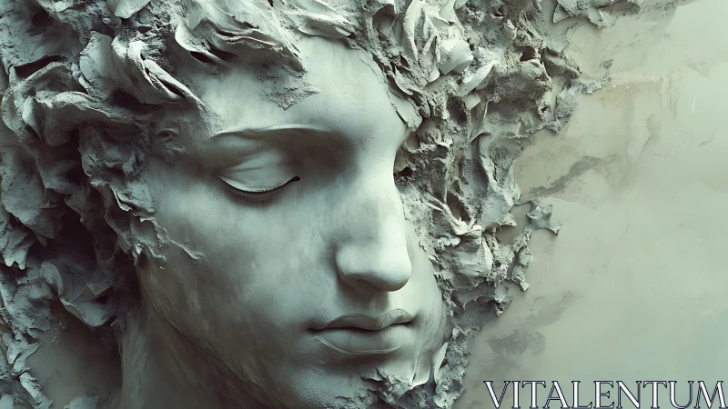 Fragmented stone relief shows stylized human face in profile