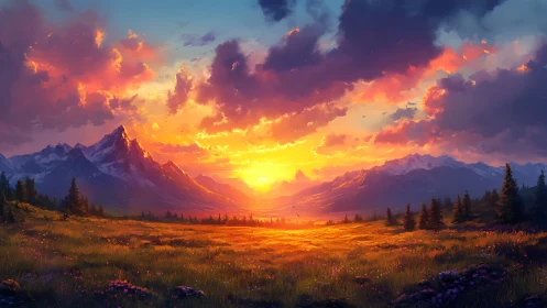 Sunset river of light spills through a dreaming valley