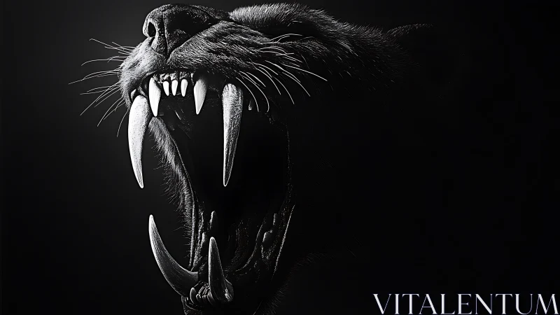 Snarling Big Cat Displays Aggressive Fangs in Darkness