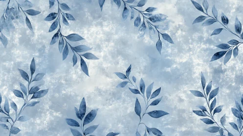 Watercolor botanical pattern with indigo leaf silhouettes.