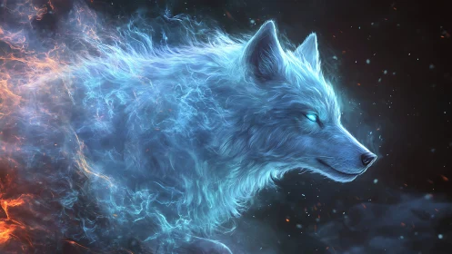 Ethereal blue spirit wolf rendered in luminous energy field.