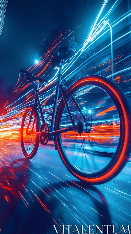 Neon-Lit Bicycle in Motion Through Digital Light Trails.