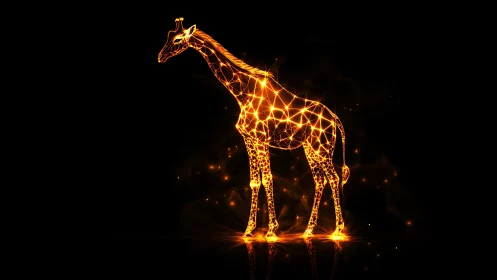 Neon polygonal giraffe emits radiant orange light network