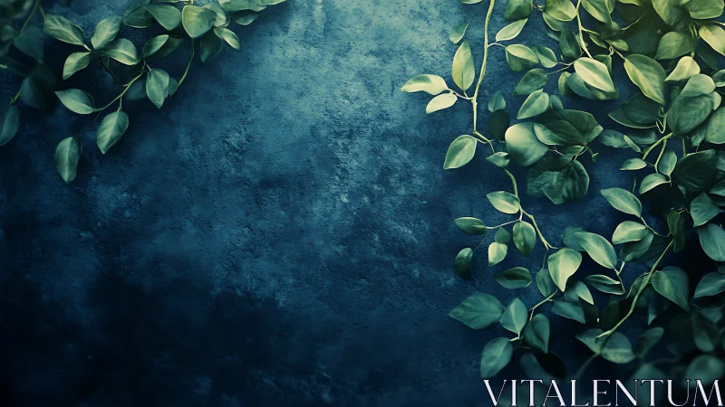 Quiet emerald vines resting on a deep teal wall backdrop.