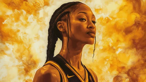 Digital portrait of confident braided athlete in golden light