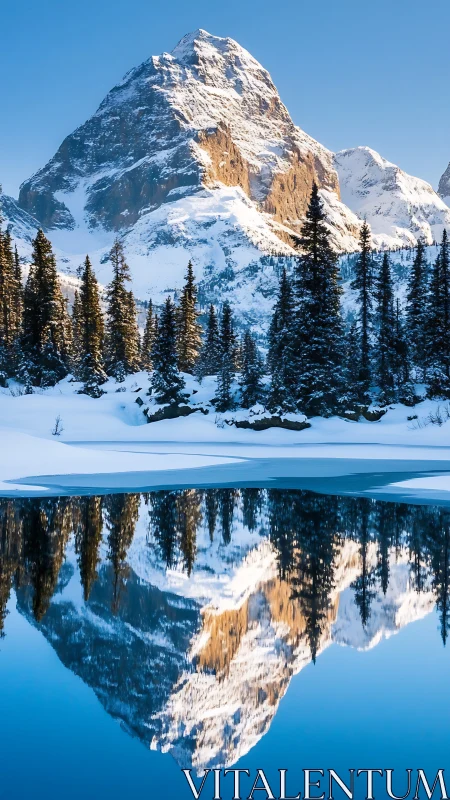 Twin winter giants trade glances across a glassy alpine lake