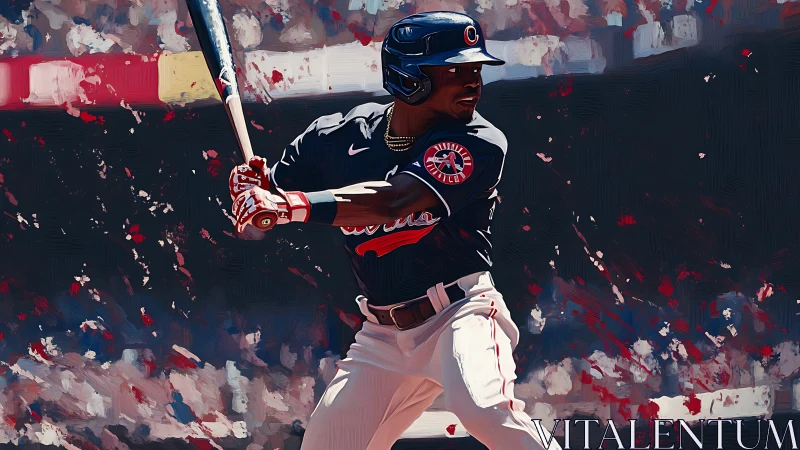 Brushstroke slugger coils for impact in electric ballpark storm.