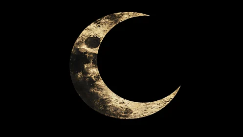 Textured lunar crescent silhouette on pure black field