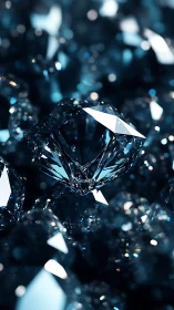 Sharp-cut diamond cluster with cool blue reflections.