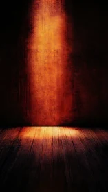 Vertical spotlight illuminates textured wall and wooden floor