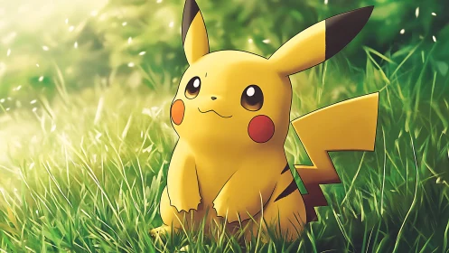 Sunny meadow moment with a bright, cheerful Pikachu friend.