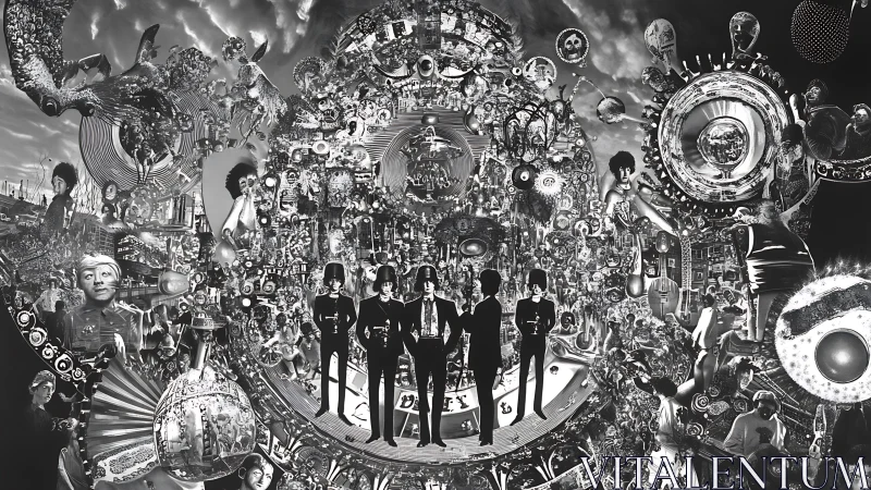 Spiraling monochrome dreamscape of music, memory, and motion.