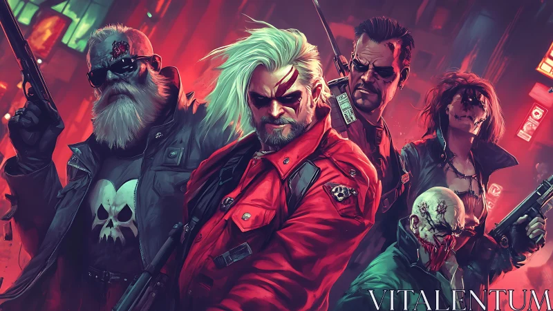 Cyberpunk outlaws unite under neon fury for a final stand
