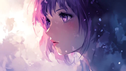 Ethereal anime portrait merges soft bokeh lighting and mist hues