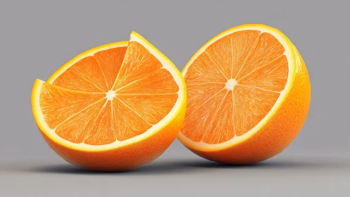 Clever orange halves pose like glossy twin sunrise moons