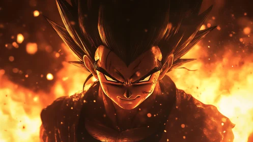 Battle-scarred flame warrior smiling through the inferno.